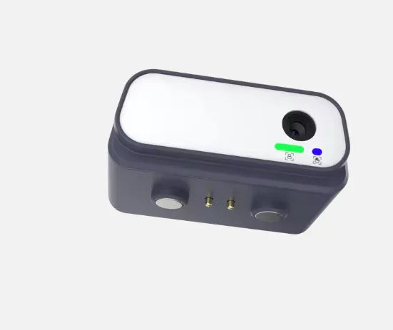 Smart sensor device with control buttons and indicator lights on white background