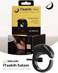 Black electronic digital tasbih counter ring with packaging and crescent moon graphic